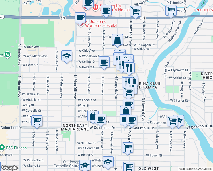 map of restaurants, bars, coffee shops, grocery stores, and more near 2713 West Leroy Street in Tampa