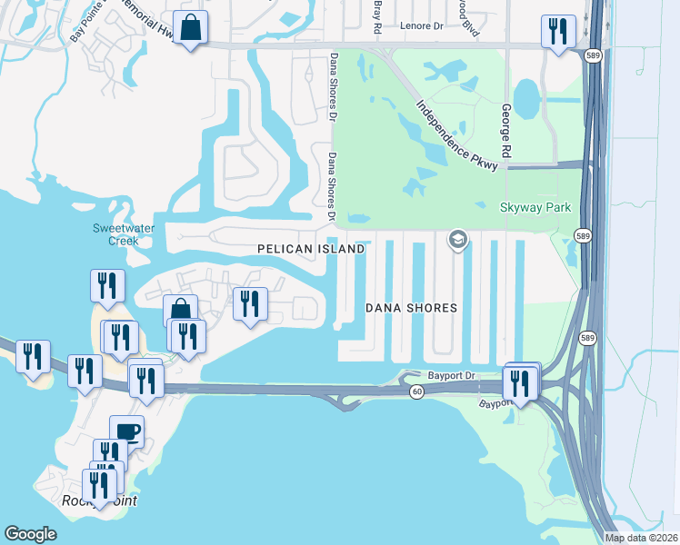 map of restaurants, bars, coffee shops, grocery stores, and more near 3916 Americana Drive in Tampa