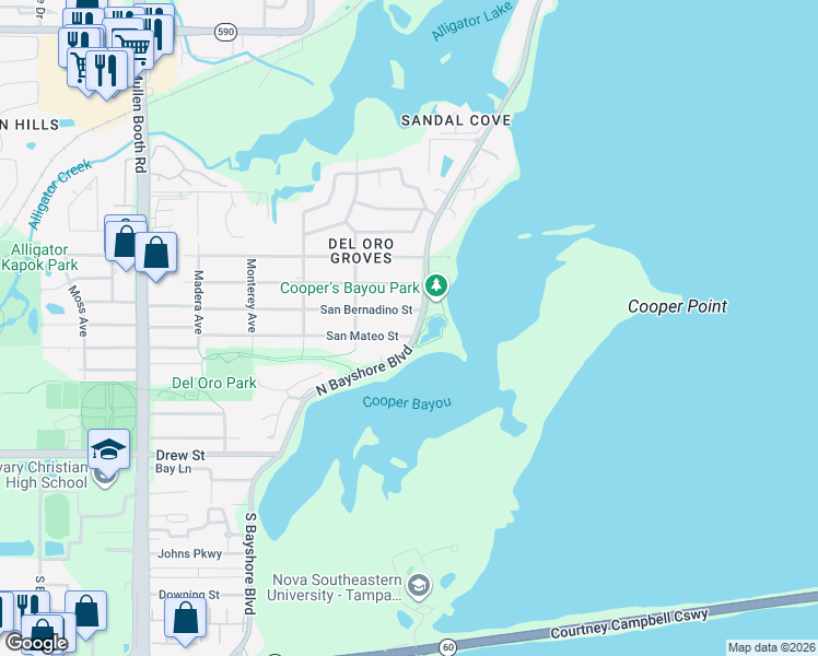 map of restaurants, bars, coffee shops, grocery stores, and more near 3340 San Mateo Street in Clearwater