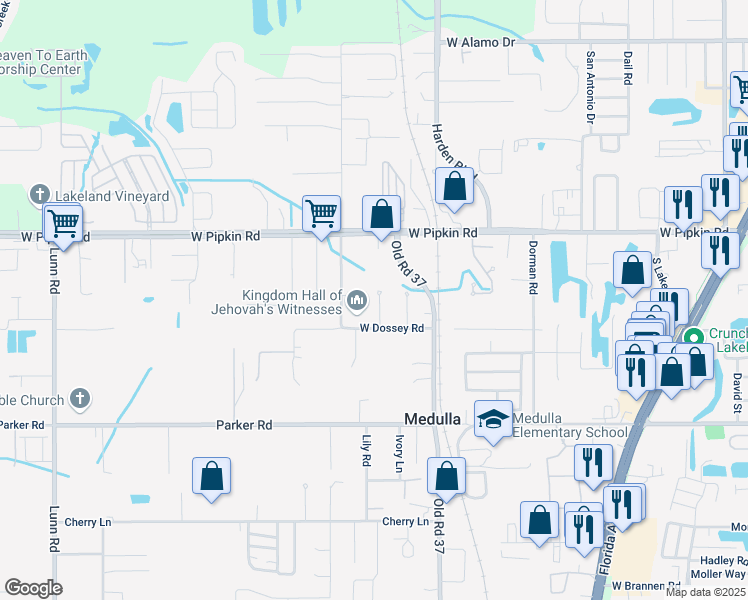 map of restaurants, bars, coffee shops, grocery stores, and more near 5119 Harvest Lane in Lakeland