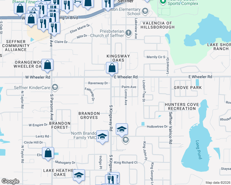 map of restaurants, bars, coffee shops, grocery stores, and more near 2510 Fairview Avenue in Seffner