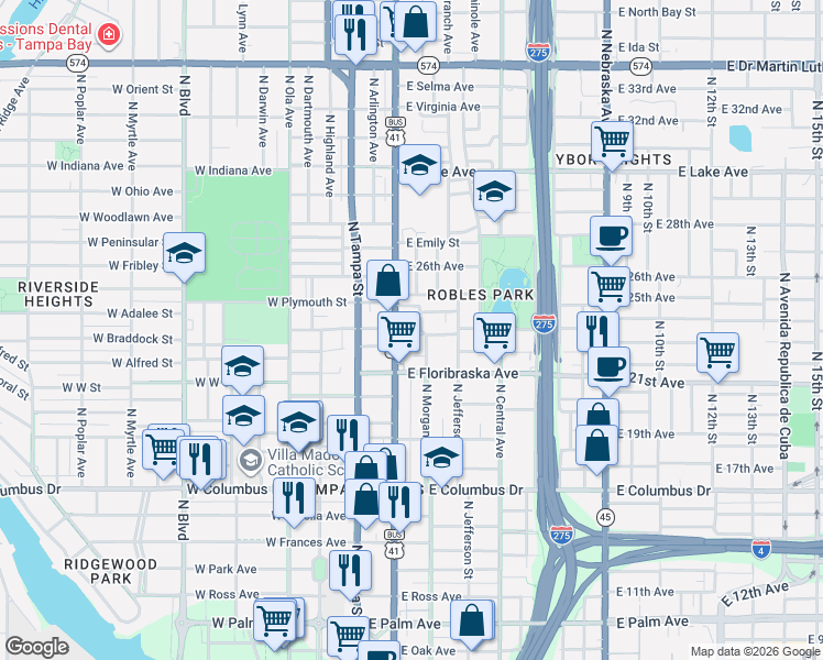 map of restaurants, bars, coffee shops, grocery stores, and more near 3033 U.S. 41 Business in Tampa