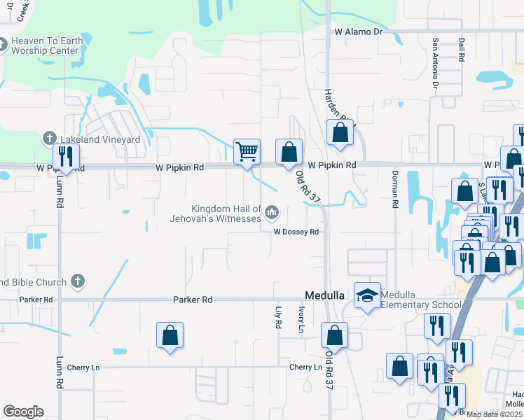 map of restaurants, bars, coffee shops, grocery stores, and more near 5124 South Dossey Road in Lakeland