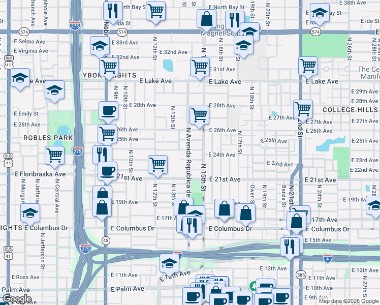 map of restaurants, bars, coffee shops, grocery stores, and more near 3102 North Avenida Republica de Cuba in Tampa