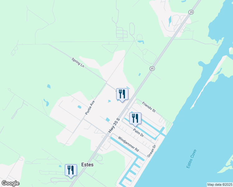 map of restaurants, bars, coffee shops, grocery stores, and more near 117 Freeze Lane in Rockport