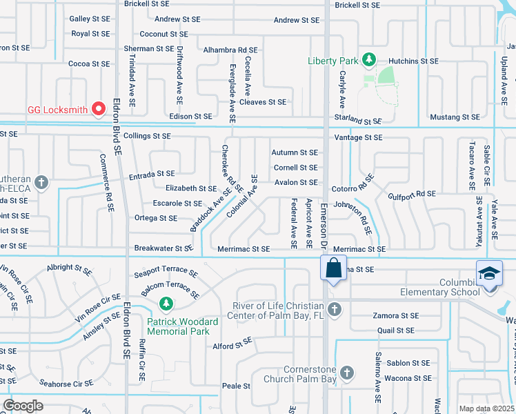 map of restaurants, bars, coffee shops, grocery stores, and more near 700 Airoso Road Southeast in Palm Bay