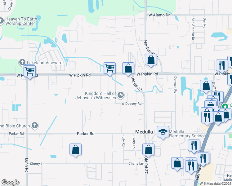 map of restaurants, bars, coffee shops, grocery stores, and more near 5126 South Dossey Road in Lakeland