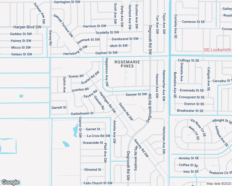map of restaurants, bars, coffee shops, grocery stores, and more near 387 Sawyer Street Southwest in Palm Bay