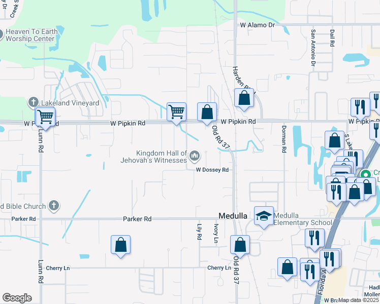 map of restaurants, bars, coffee shops, grocery stores, and more near 5120 South Dossey Road in Lakeland