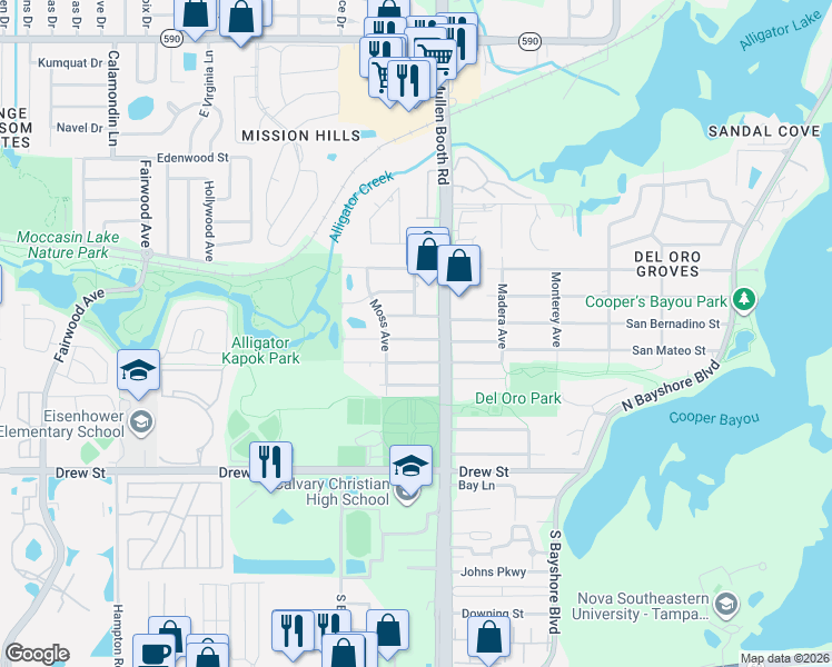 map of restaurants, bars, coffee shops, grocery stores, and more near 3059 Grand View Avenue in Clearwater