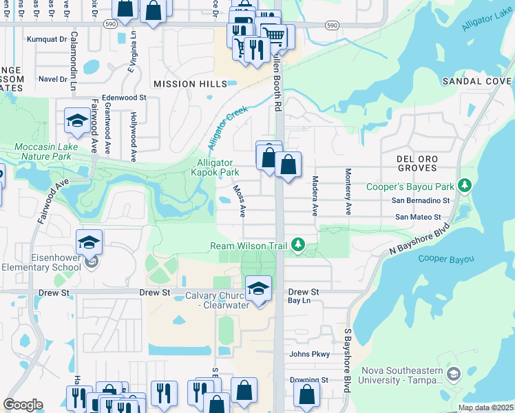 map of restaurants, bars, coffee shops, grocery stores, and more near 3052 Grand View Avenue in Clearwater