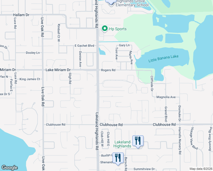 map of restaurants, bars, coffee shops, grocery stores, and more near 2261 Garden Chase Drive in Lakeland