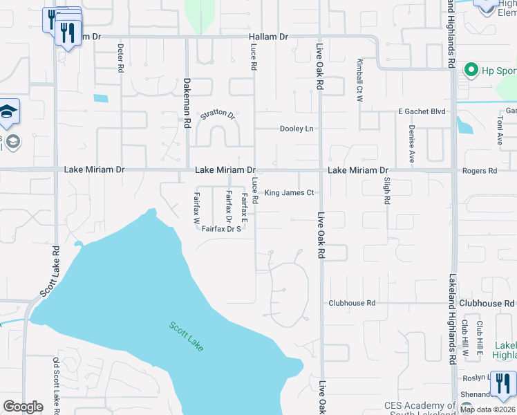 map of restaurants, bars, coffee shops, grocery stores, and more near 1605 Rose Drive in Lakeland