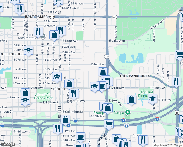 map of restaurants, bars, coffee shops, grocery stores, and more near 3012-3098 North 38th Street in Tampa