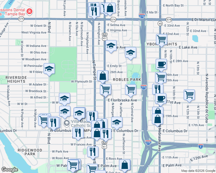 map of restaurants, bars, coffee shops, grocery stores, and more near 3033 U.S. 41 Business in Tampa