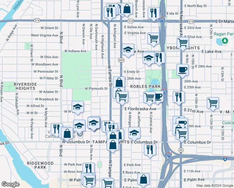 map of restaurants, bars, coffee shops, grocery stores, and more near 3033 U.S. 41 Business in Tampa