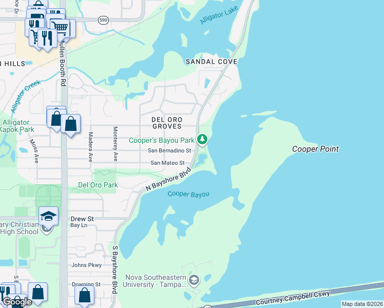 map of restaurants, bars, coffee shops, grocery stores, and more near 3340 San Mateo Street in Clearwater