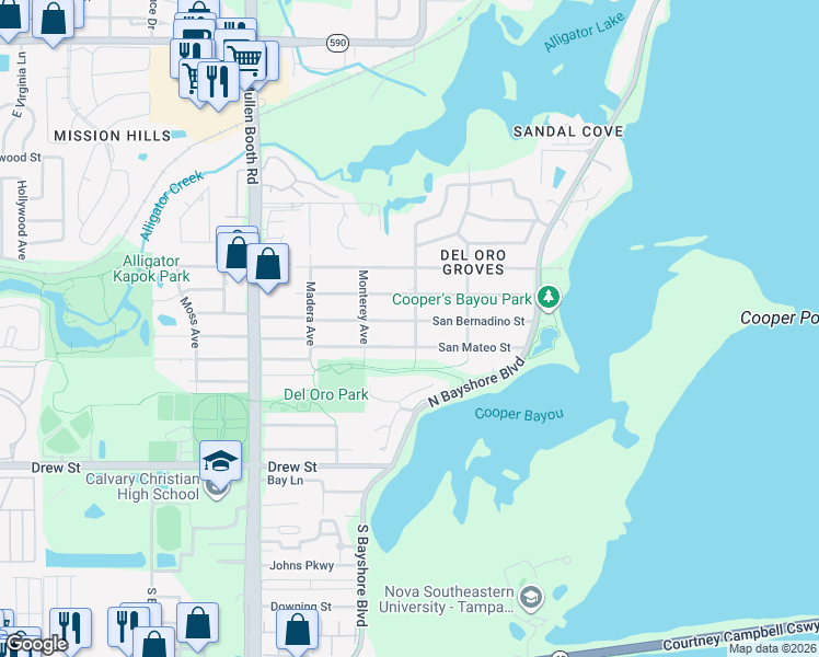 map of restaurants, bars, coffee shops, grocery stores, and more near 3241 San Mateo Street in Clearwater