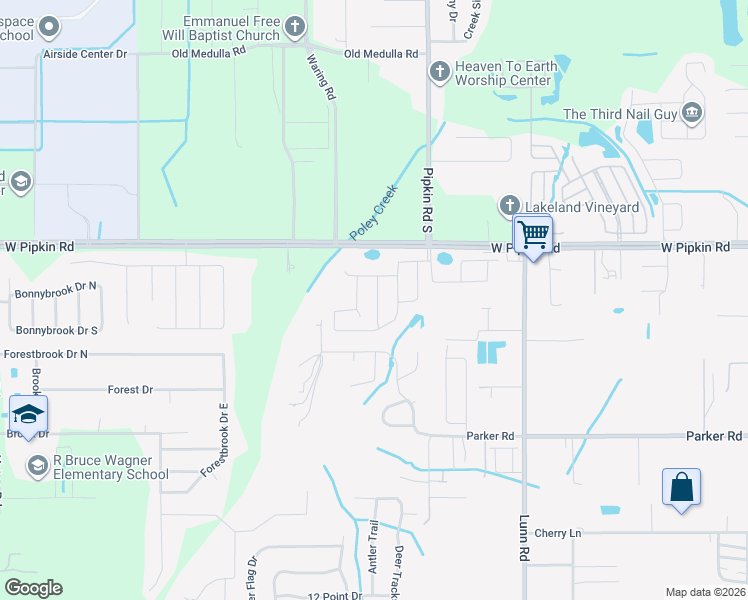 map of restaurants, bars, coffee shops, grocery stores, and more near 5121 Garberia Avenue in Lakeland