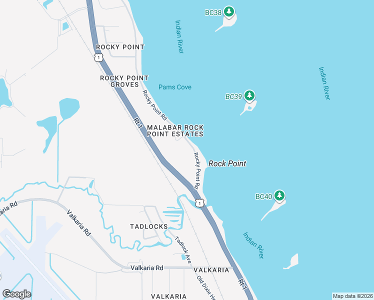 map of restaurants, bars, coffee shops, grocery stores, and more near 3020 Rocky Point Road in Malabar