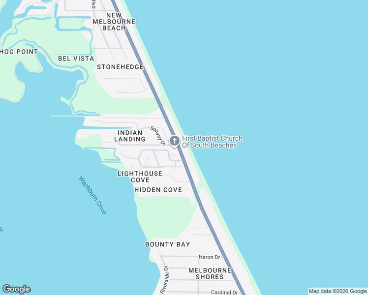 map of restaurants, bars, coffee shops, grocery stores, and more near 102 Oceanway Drive in Melbourne Beach