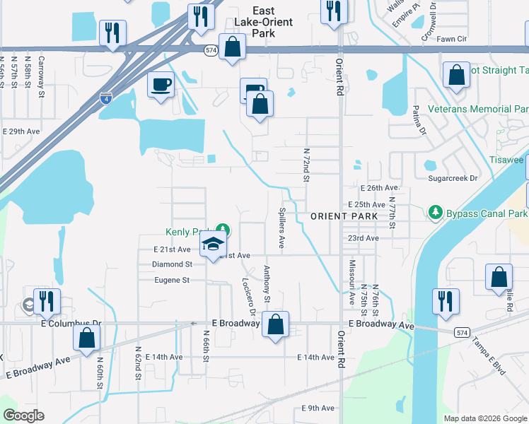 map of restaurants, bars, coffee shops, grocery stores, and more near 3302 Spillers Avenue in Tampa