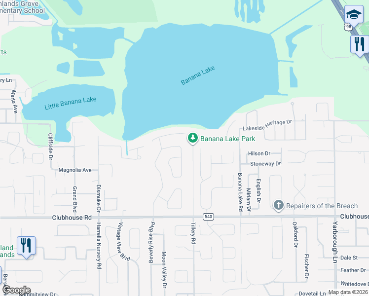 map of restaurants, bars, coffee shops, grocery stores, and more near 3139 Highlands By The Lake Way in Lakeland