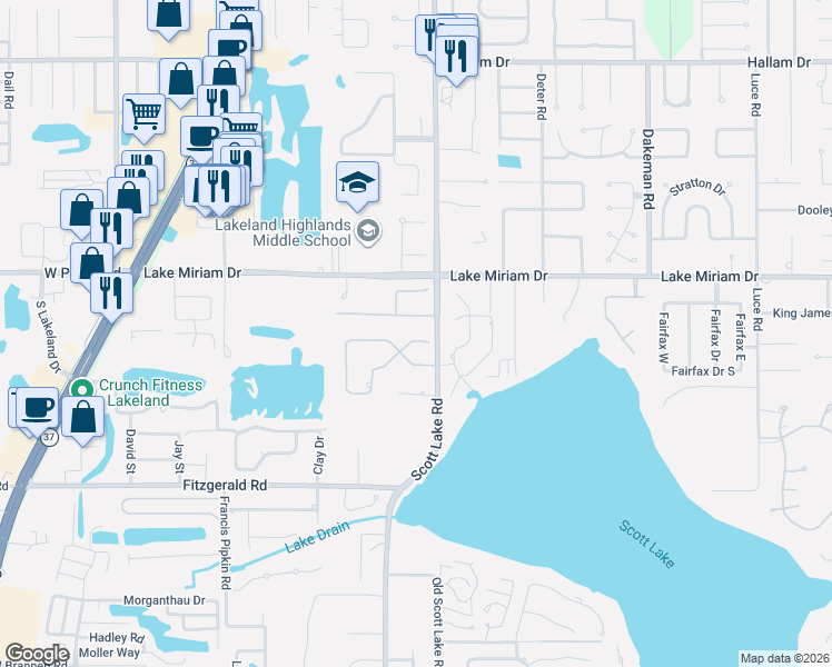map of restaurants, bars, coffee shops, grocery stores, and more near 924 Hamilton Place Drive in Lakeland