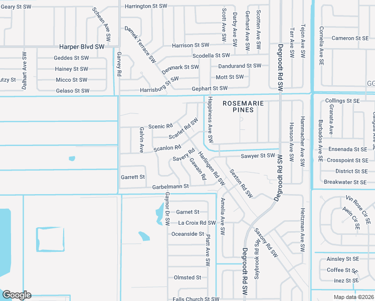 map of restaurants, bars, coffee shops, grocery stores, and more near 1049 Harlingen Road Southwest in Palm Bay