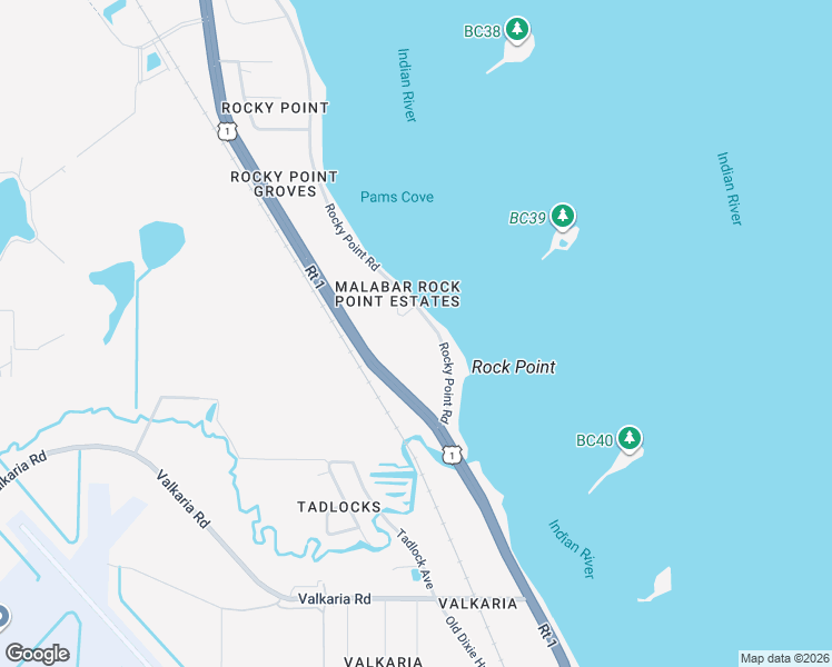 map of restaurants, bars, coffee shops, grocery stores, and more near 3020 Rocky Point Road in Malabar