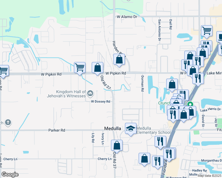 map of restaurants, bars, coffee shops, grocery stores, and more near 5101 Old Road 37 in Mulberry