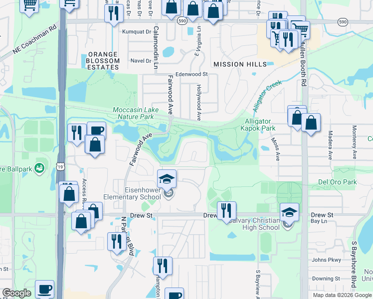 map of restaurants, bars, coffee shops, grocery stores, and more near 901 Brigadoon Drive in Clearwater