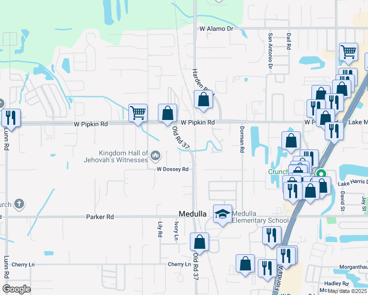 map of restaurants, bars, coffee shops, grocery stores, and more near 5101 Old Road 37 in Mulberry