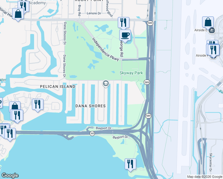 map of restaurants, bars, coffee shops, grocery stores, and more near 3622 Dana Shores Drive in Tampa