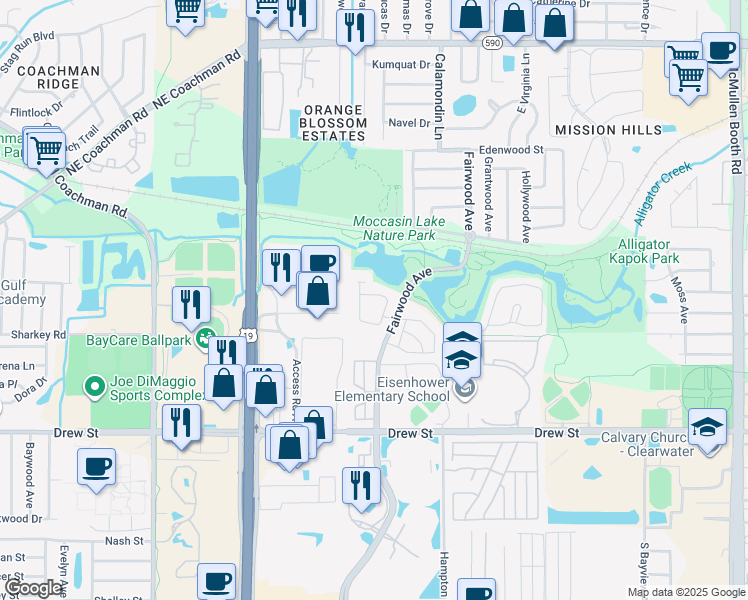 map of restaurants, bars, coffee shops, grocery stores, and more near 752 Fairwood Forest Drive in Clearwater