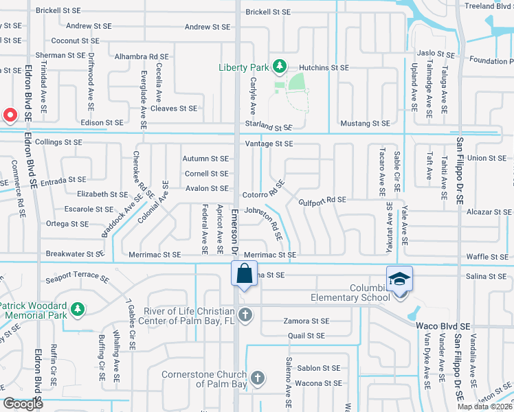 map of restaurants, bars, coffee shops, grocery stores, and more near 898 Cotorro Road Southeast in Palm Bay
