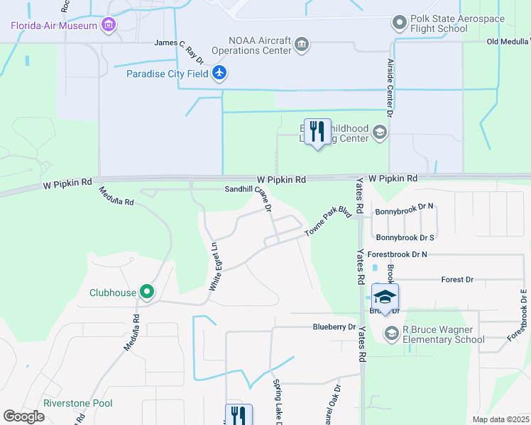 map of restaurants, bars, coffee shops, grocery stores, and more near 3668 Sandhill Crane Drive in Lakeland