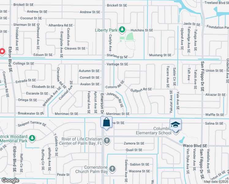 map of restaurants, bars, coffee shops, grocery stores, and more near 898 Cotorro Road Southeast in Palm Bay