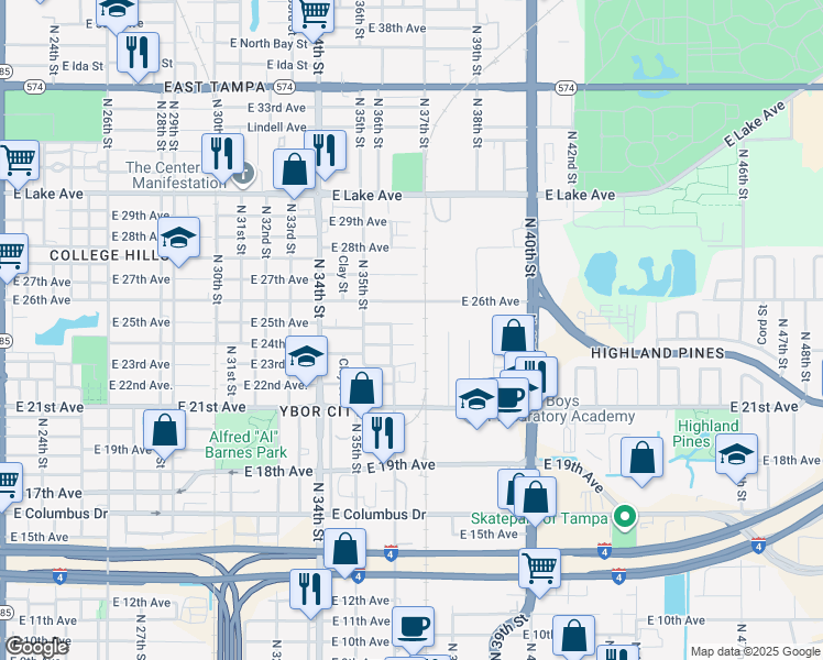 map of restaurants, bars, coffee shops, grocery stores, and more near 3608 Bishop Eddie Newkirk Way in Tampa