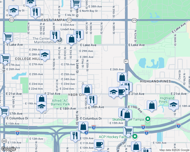 map of restaurants, bars, coffee shops, grocery stores, and more near 3608 Bishop Eddie Newkirk Way in Tampa