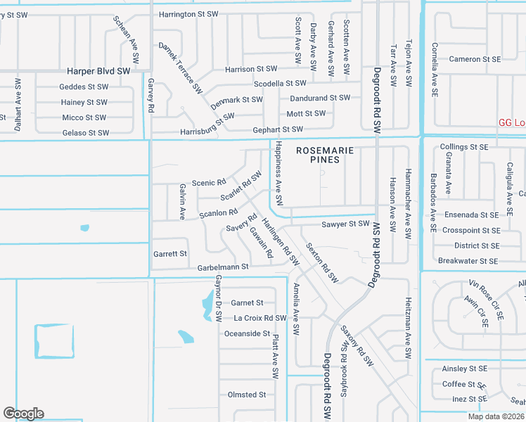 map of restaurants, bars, coffee shops, grocery stores, and more near 1049 Harlingen Road Southwest in Palm Bay