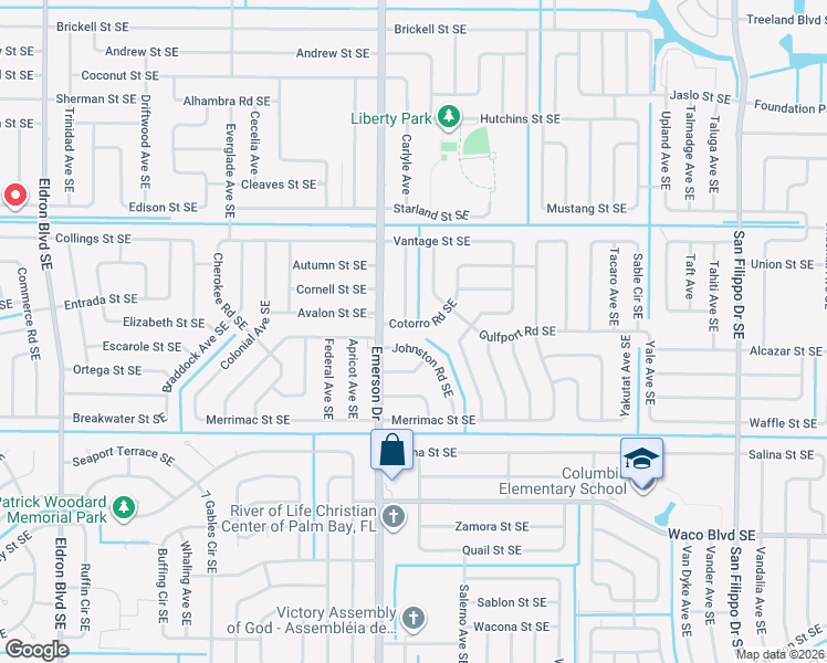 map of restaurants, bars, coffee shops, grocery stores, and more near 898 Cotorro Road Southeast in Palm Bay