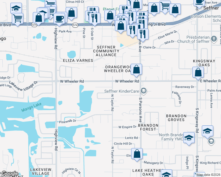 map of restaurants, bars, coffee shops, grocery stores, and more near 2006 North Taylor Road in Brandon