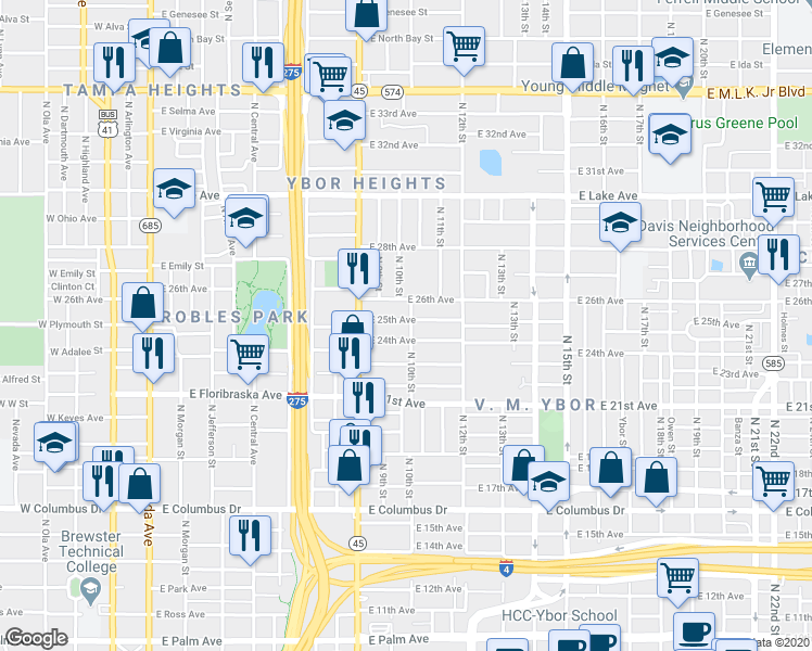 map of restaurants, bars, coffee shops, grocery stores, and more near 1001 East 25th Avenue in Tampa