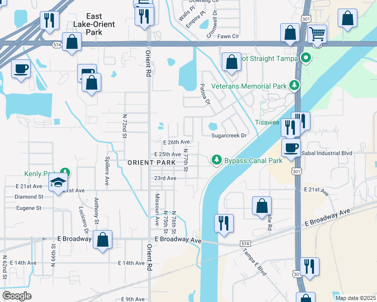 map of restaurants, bars, coffee shops, grocery stores, and more near 7703 New Hampshire Drive in Tampa
