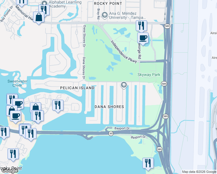 map of restaurants, bars, coffee shops, grocery stores, and more near 3946 Fontainebleau Drive in Tampa