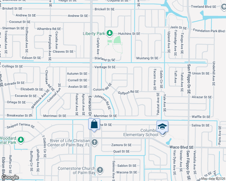 map of restaurants, bars, coffee shops, grocery stores, and more near 918 Cotorro Road Southeast in Palm Bay