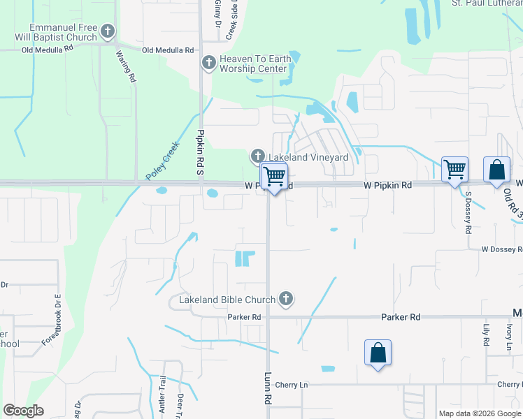 map of restaurants, bars, coffee shops, grocery stores, and more near 5105 Lunn Road in Lakeland