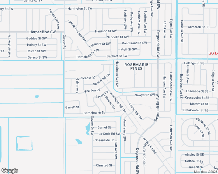 map of restaurants, bars, coffee shops, grocery stores, and more near 1049 Harlingen Road Southwest in Palm Bay