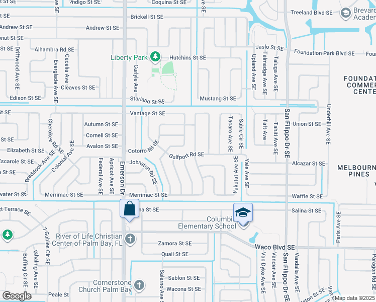 map of restaurants, bars, coffee shops, grocery stores, and more near 1037 Gulfport Rd SE in Palm Bay